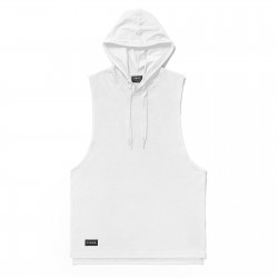 Side Split Hooded Cut Off Tank - white